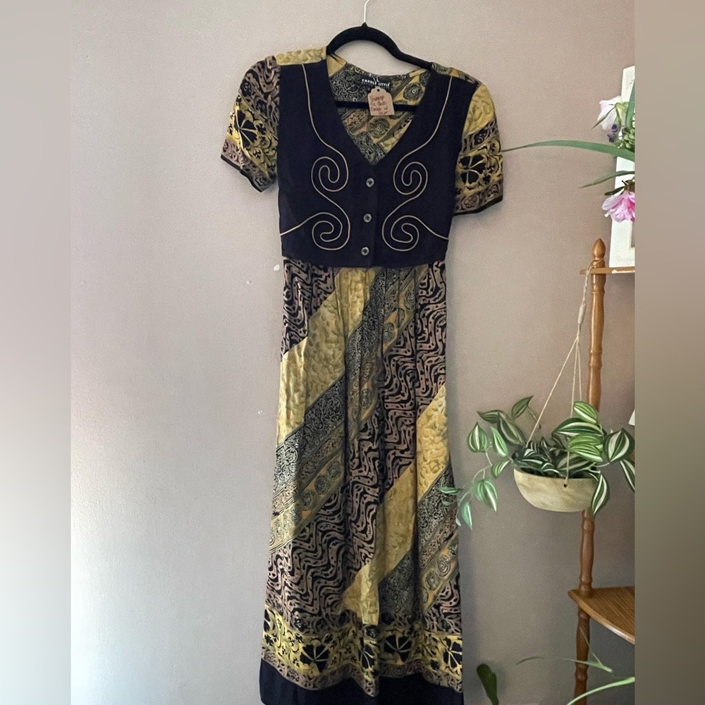 Vintage Tribal Abstract Print Sundress with Tie Back Vest